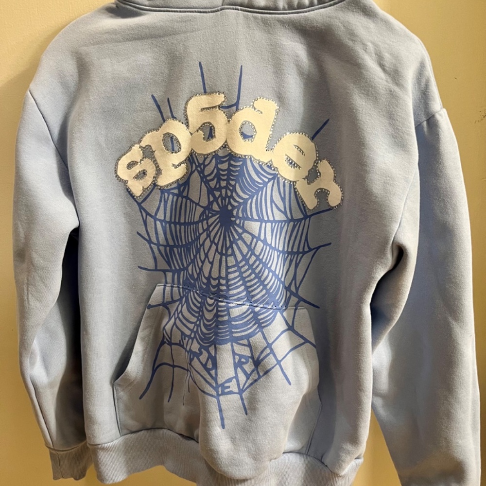 Sp5der Web Sky Blue Hoodie Sweatshirt Size S